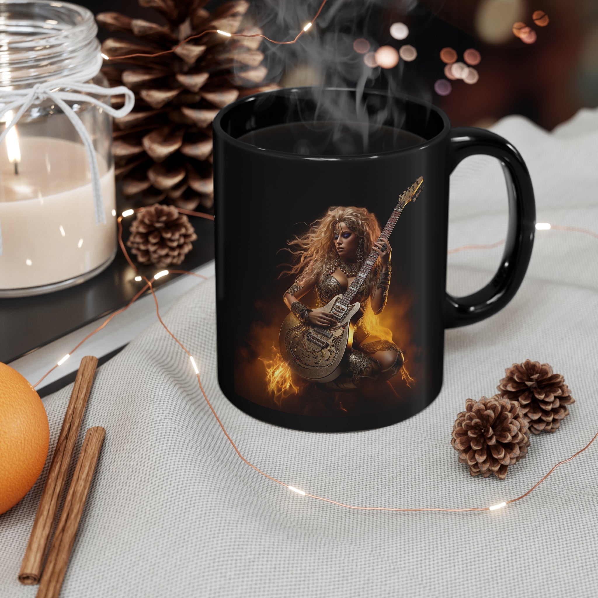 Heavy Metal Fire Goddess Black Coffee Mug