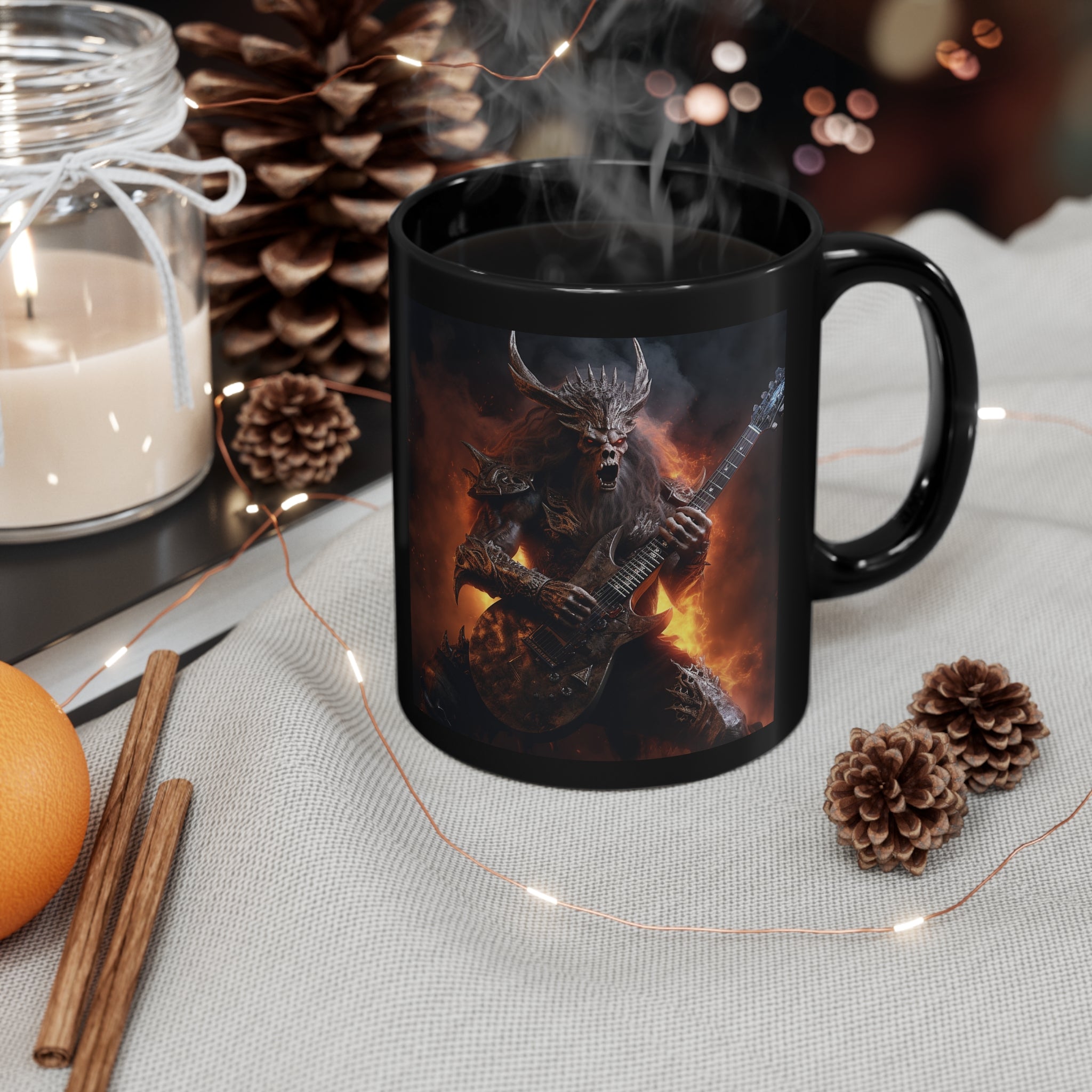 Heavy Metal Fire Demon Black Coffee Mug